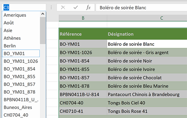 Nommer automatiquement enregistrements de base de données Excel avec références en entêtes de lignes