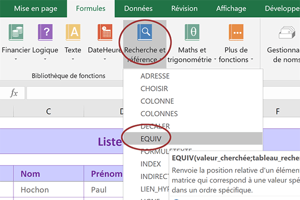 Liste des fonctions Excel de recherche et extraction dans base de données