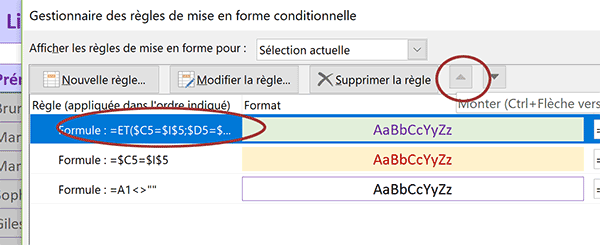 Modifier hiérarchie des règles de mise en forme conditionnelle pour repérer les clients cherchés avant les homonymes