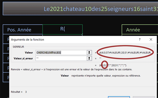 Trouver les positions des chiffres dans les chaînes de textes des cellules Excel