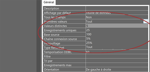 Propriété de requête Access pour extraire seulement les premiers résultats