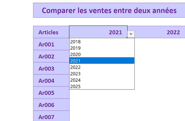 Listes déroulantes pour formuler critères extraction selon année