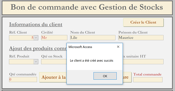 Créer un nouveau client par code VBA grâce aux informations saisies sur le formulaire Access