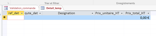 Table temporaire du détail de la commande à relier au sous formulaire Access pour facturation Clients