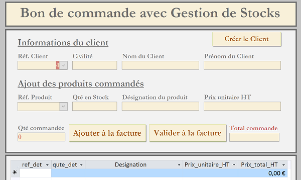 Formulaire Access pour facturer les clients en fonction des références articles achetées