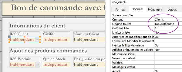 Contenu de liste déroulante formulaire Access lié à champ de table de base de données