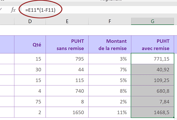 Calculer dynamiquement le total remisé avec une formule Excel factorisée