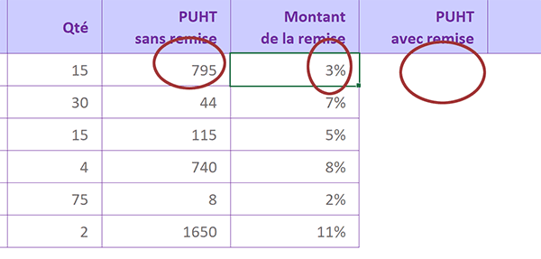 Comment calculer un montant acheté avec remise avec Excel