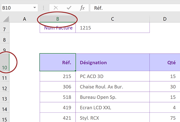 Articles achetés par le client à facturer par calculs Excel