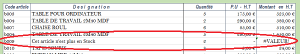 Interdiction acheter article hors stock, facture Excel