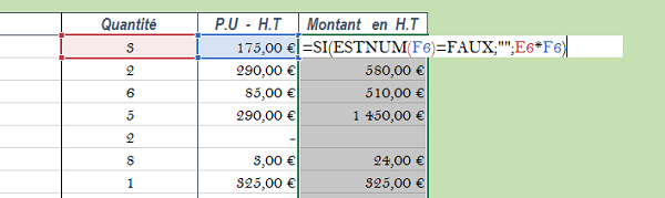 Test nombre formule Excel pour faire le calcul