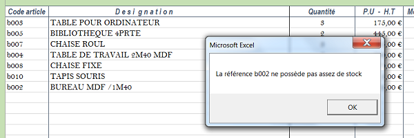 Contrôle de stock disponible en VBA pour facturation Excel