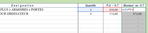 Calcul du montant HT par article pour la facture