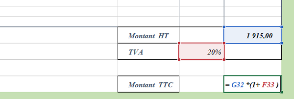 Calcul montant TTC facture selon TVA Excel