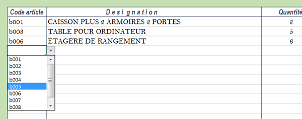 Liste déroulante pour automatiser facturation Excel