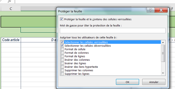 Protection des données du modèle de facturation clients Excel