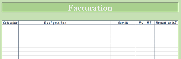 Feuille de facturation Excel pour mise en pratique