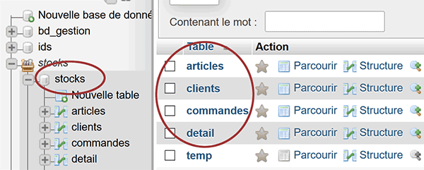 Base de données MySql pour dresser les factures clients et gérer les quantités en stocks