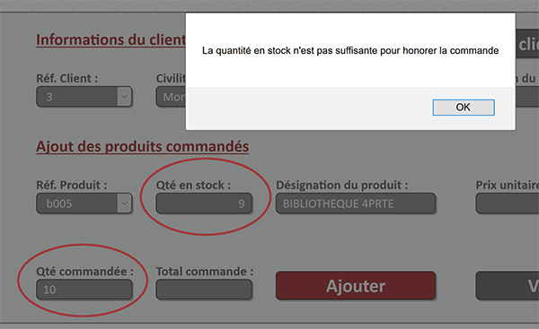 Contrôle des stocks par code Javascript, achat refusé si quantité supérieure au stock disponible