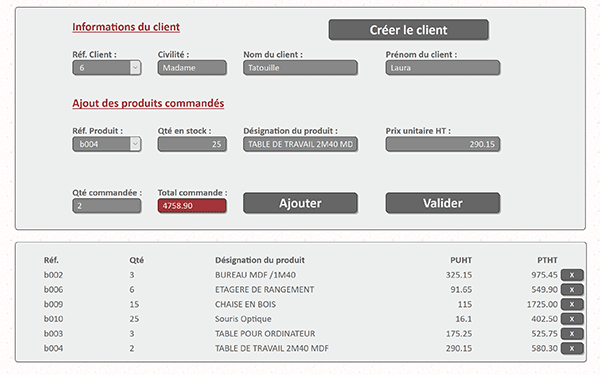 Interface Web de facturation clients avec gestion de stocks MySql en Php