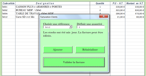 Facturation et gestion de stocks automatisés avec formulaire VBA Excel