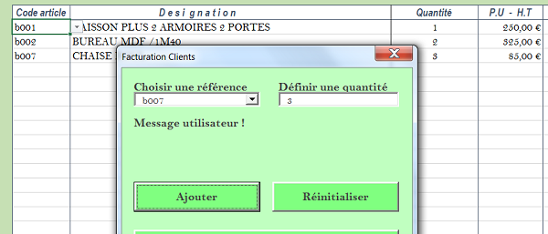 Construction automatique de la facture Excel avec le formulaire VBA