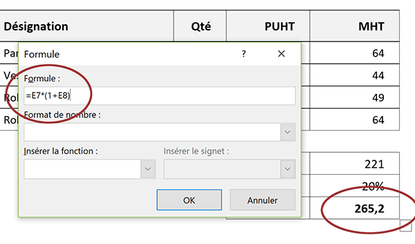 Calculer le montant TTC de la facture dans tableau Word grâce aux références des cellules