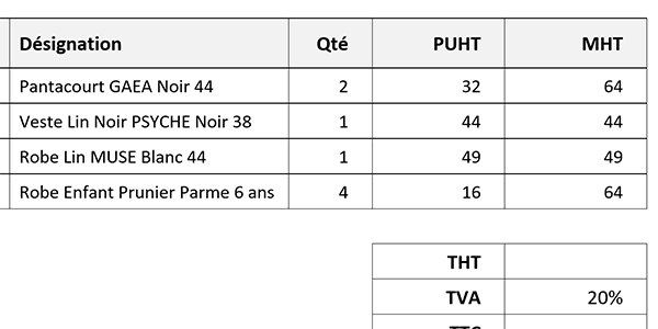 Répliquer le calcul des montants hors taxes dans un tableau Word pour construire la facture