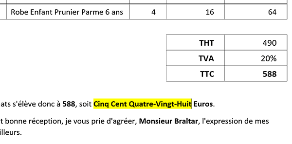 Transcription automatique des nombres en toutes lettres dans Word