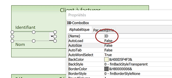 Fenêtre des propriétés pour liste déroulante VBA ActiveX sur feuille Excel