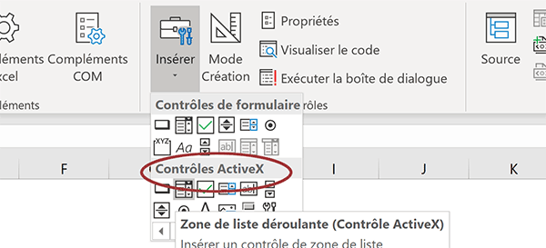 Contrôle ActiveX liste déroulante VBA sur feuille Excel