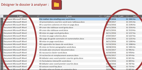 Liste des fichiers avec leurs attributs sur un formulaire Access par le code VBA