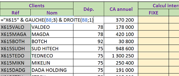 Assembler des bouts de texte pour créer code référence Client Excel