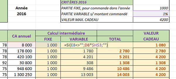 Calcul remise variable client conditionnelle selon CA annuel