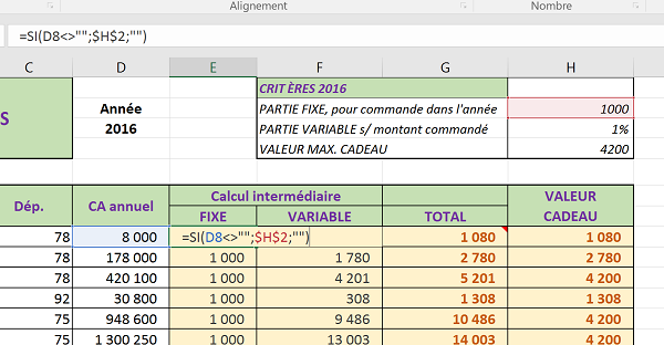 Calcul des montants fixe de remises selon chiffre affaires annuels clients