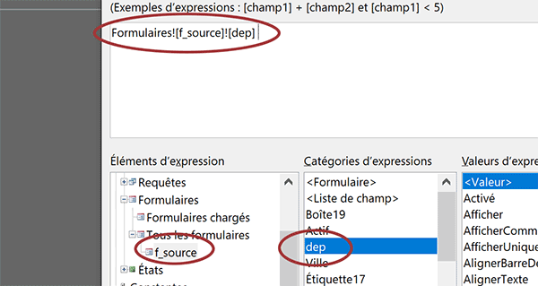 Expression de correspondance entre une liste déroulante de formulaire Access et un champ de requête dynamique