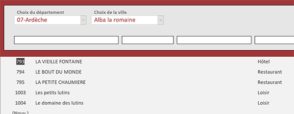 Filtrer les enregistrements Access sur un formulaire tabulaire grâce aux choix en cascade dans deux listes déroulantes reliées entre elles