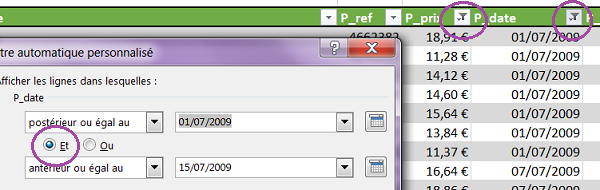 Recouper filtre chronologique et numérique sur même tableau de données Excel