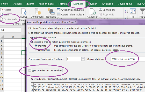 Importer base de données au format CSV dans Excel