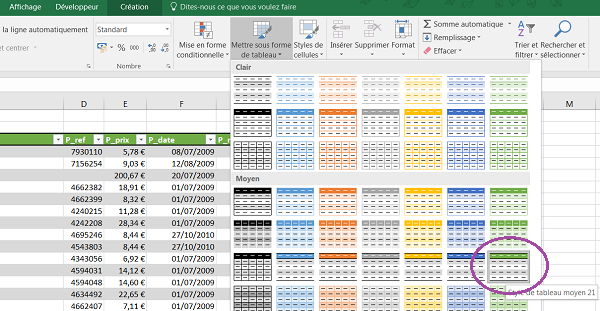 Mise en forme automatique de tableau dense et complexe dans Excel