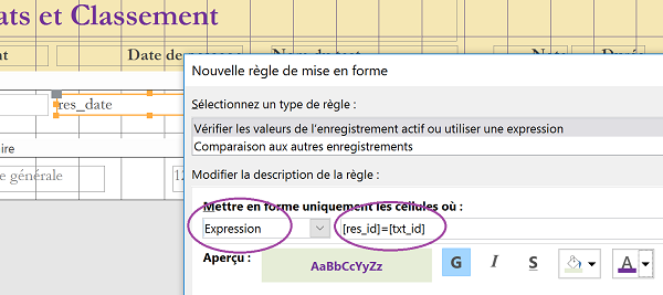 Mise en forme conditionnelle Access selon formules sur des champs