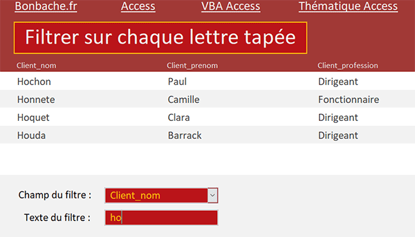 Filtrer un formulaire Access au cours de la saisie en VBA