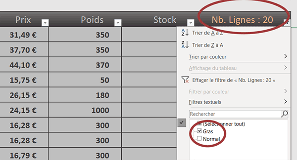 Filtrer les lignes en gras grâce à une fonction VBA Excel