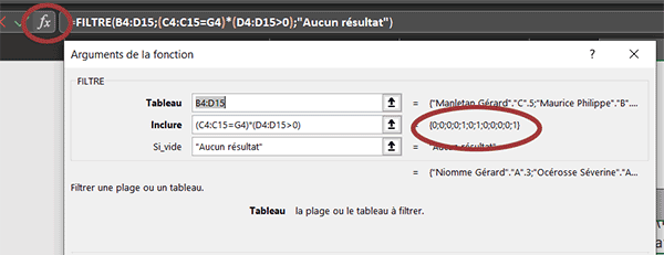Assistant fonction Excel Filtre pour comprendre extraction