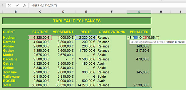 Calcul dans une fonction Excel SI