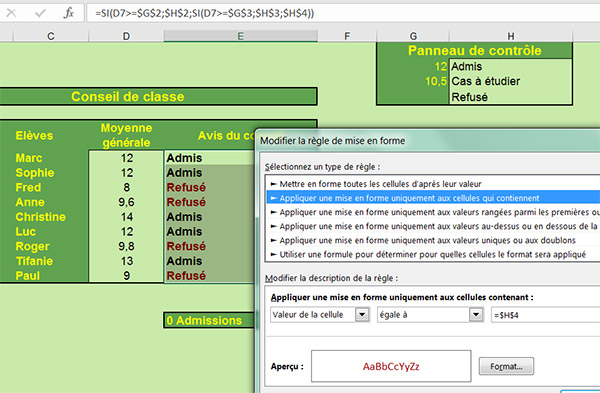 Format conditionnel dynamique dans Excel