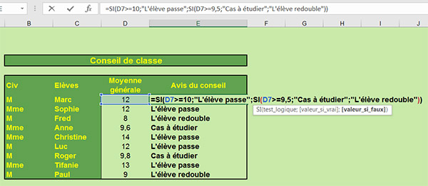 Imbrication de fonctions SI dans Excel