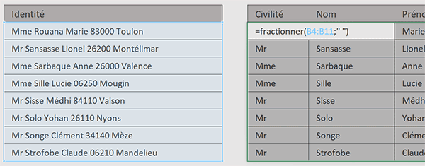 Fonction VBA Excel pour séparer les mots des cellules