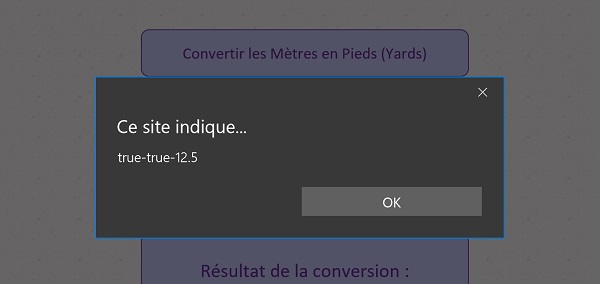 Valeurs de retour fournies par la fonction Javascript de test numérique pour contrôler saisie utilisateur