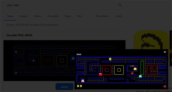 Jouer au jeu du PacMan dans le moteur de recherche Google